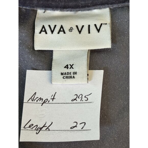 Ava & Viv 4X Gray Crushed Velvet Tunic Top Long Bishop Sleeve Glam Holiday Party - Picture 2 of 7